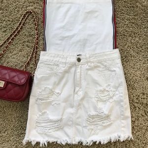 Forever 21 Ripped White Jean Skirt